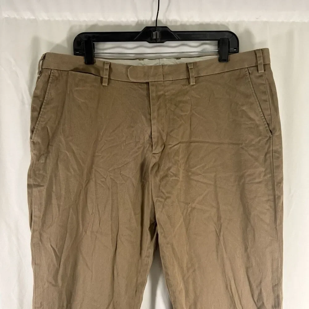 J. Crew Bowery Pants Men's 38x32 Khaki Stretch Flat Front Slash Pockets Slim
